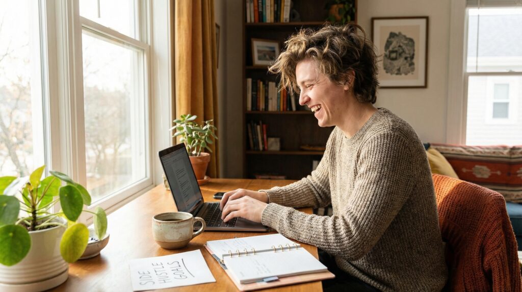 A happy person after reaching a savings goal