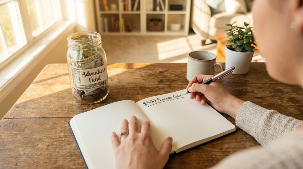 A person writing in a budgeting notebook