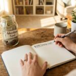A person writing in a budgeting notebook