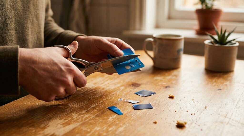 Person cutting up a credit card