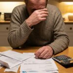 Person looking stressed while reviewing their finances