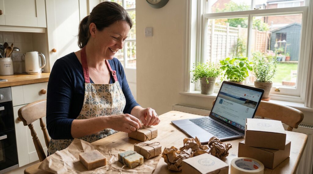 Person packaging a small parcel to sell online