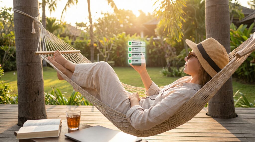 Person relaxing at home after sorting out their budget
