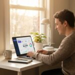 Young person working on a laptop researching side income