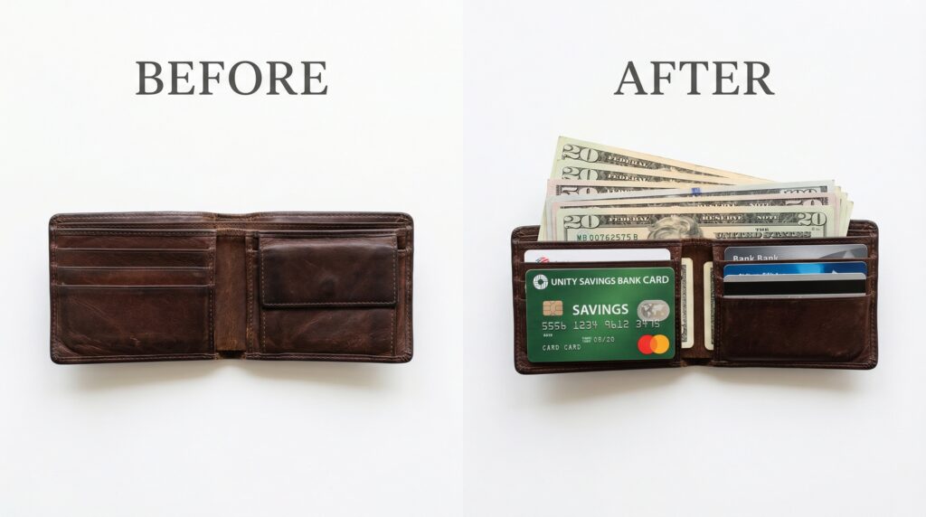 Before and after financial transformation and debt payoff journey