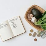 Flat lay of financial documents and savings tools for budgeting