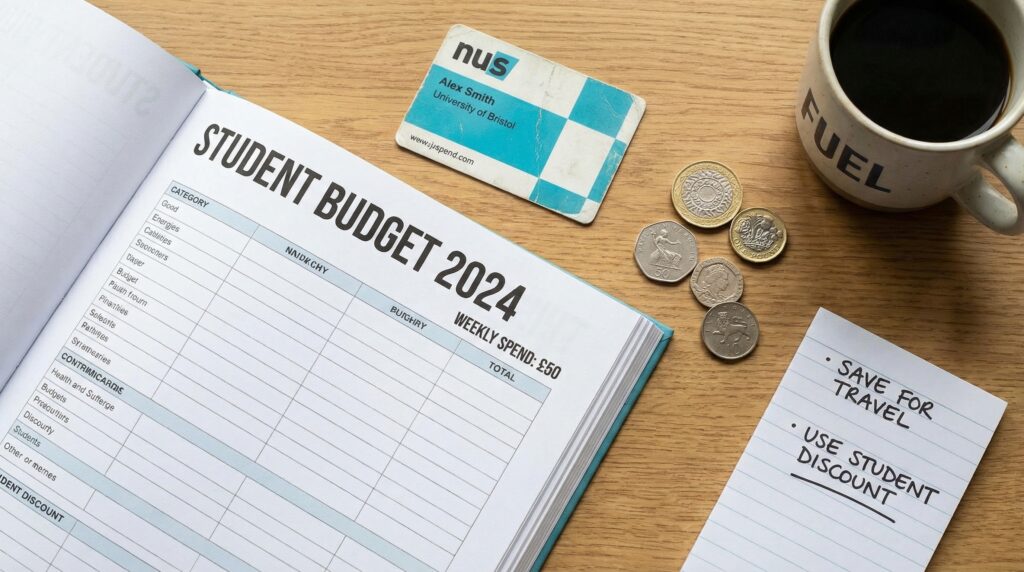 Flat lay of money saving tools and financial planning supplies