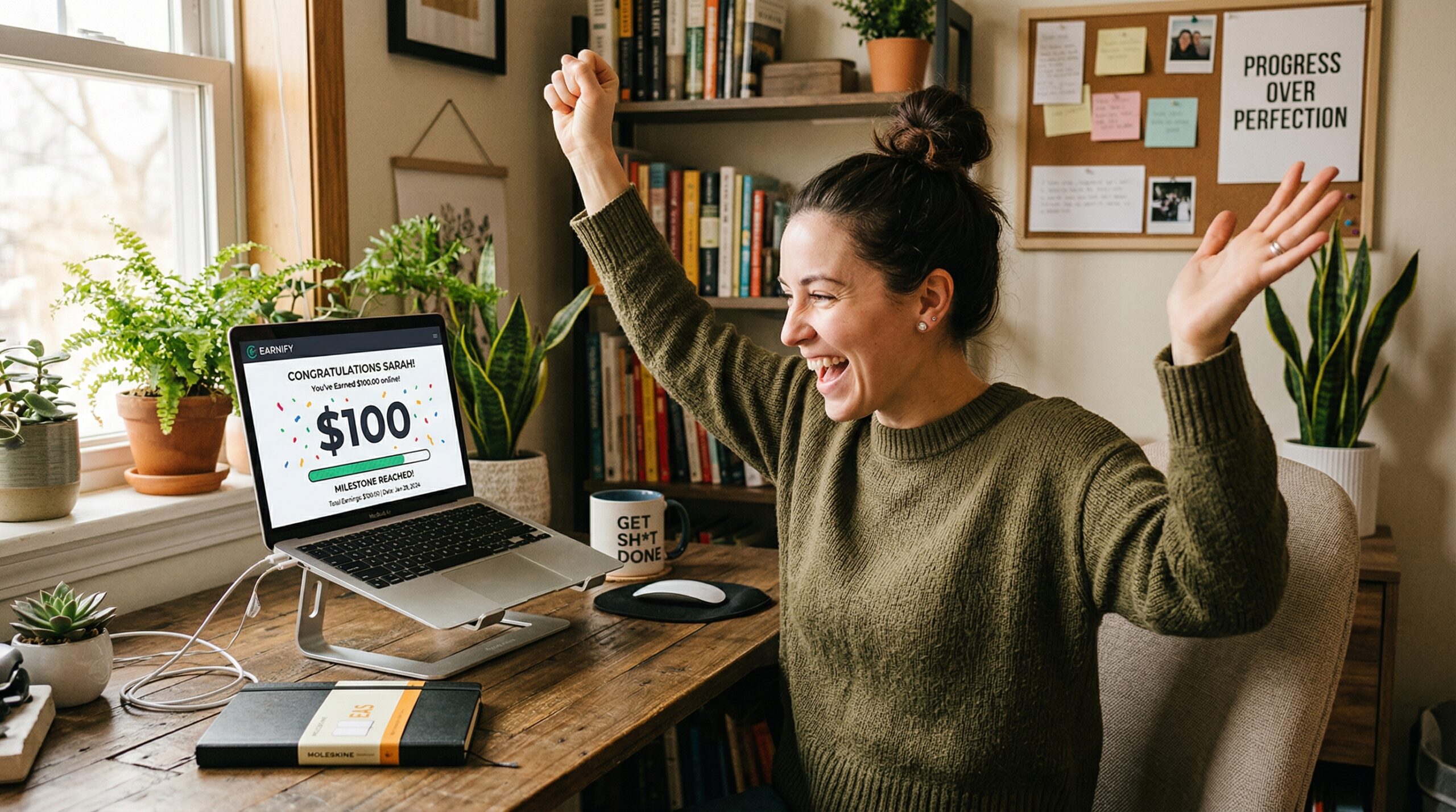 Person celebrating a financial milestone